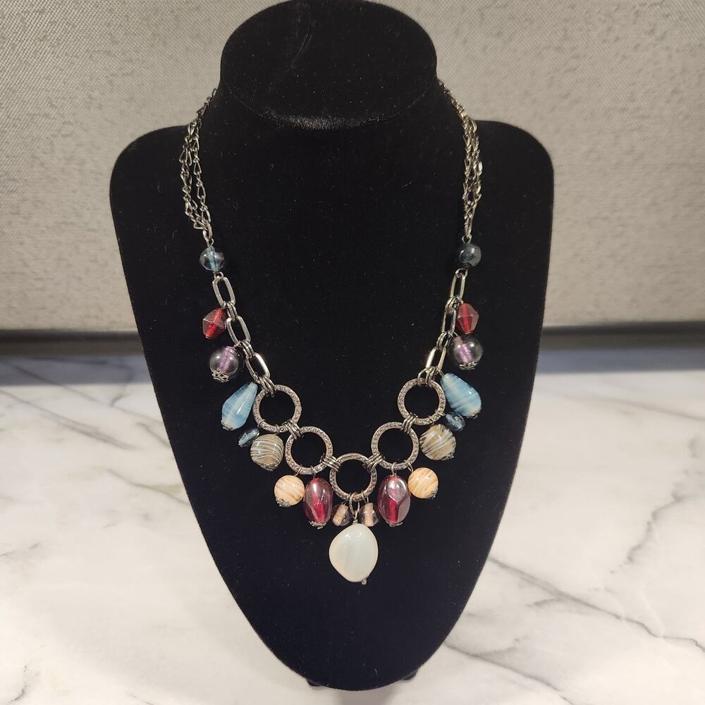 Premier Designs Boho Art Glass Swirl Bead Gun Metal Charm Necklace - Picture 3 of 10
